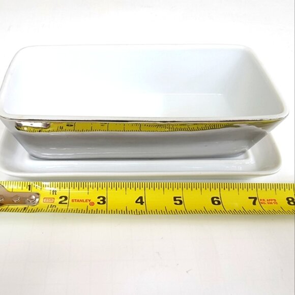 Porcelain Silver Bread Loaf Pan Dish Bake Cook Tray 8" Dinner Serve Kitchen Set - Picture 3 of 4